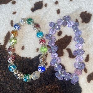 BUNDLE of one rainbow bracelet and one purple beaded bracelet